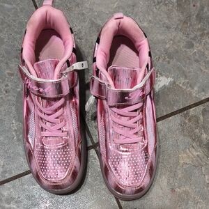 Shiny Pink Rolly Sneakers with Velcro Strap
